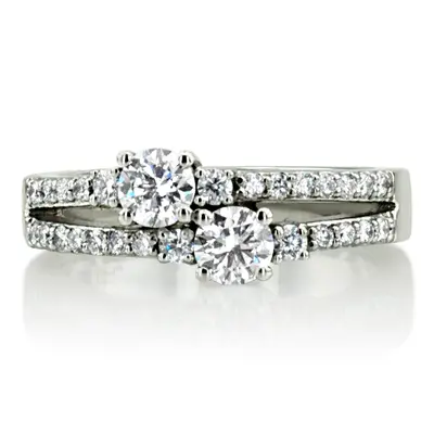 "You & Me" Split Shank Two Stone Prong Set Diamond Ring (0.92 ct.tw) - view 4 of 5