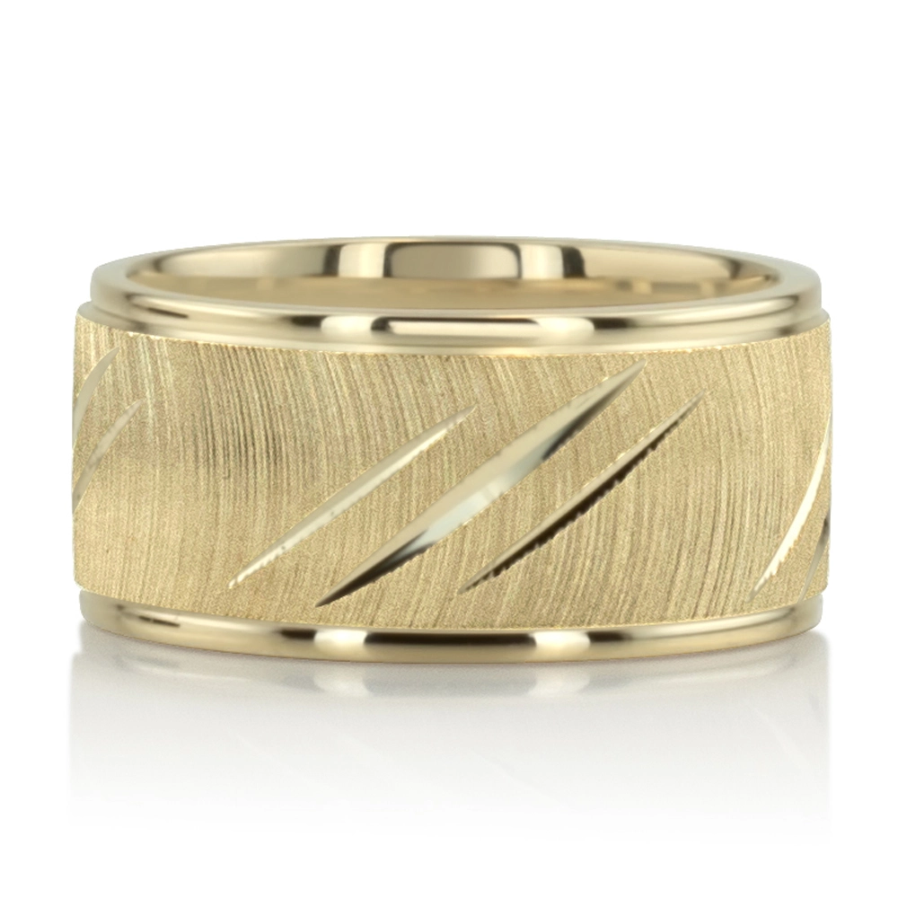 Traditional Grooved Fancy Carved Wedding Band  - view 8