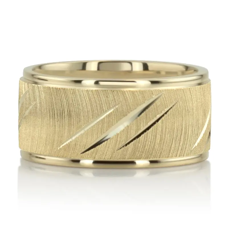 14K yellow gold 10mm. same as picture fancy-carved-diamond-cut-wedding-band - alternate view 9