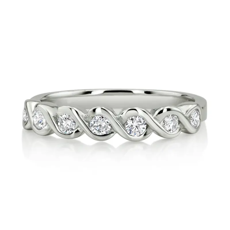 14K white gold 0.31 ct. Round Cut Bezel Set Diamond Wedding Band - main view