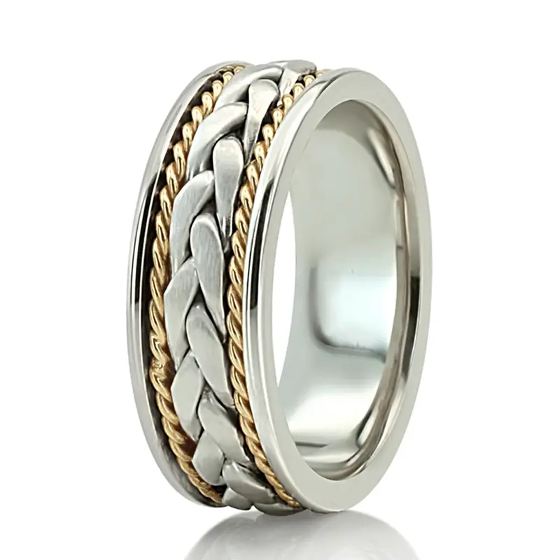 14K w-y-w-y-w gold 7.5mm. satin finish hand-made-wedding-ring - alternate view 11