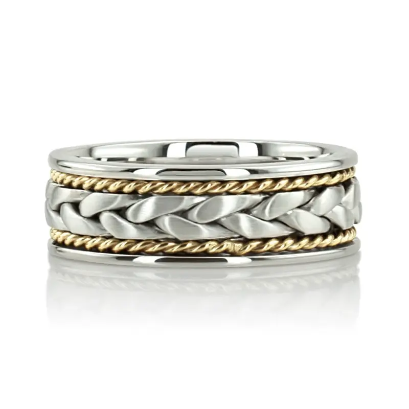 14K w-y-w-y-w gold 7.5mm. satin finish hand-made-wedding-ring - alternate view 15