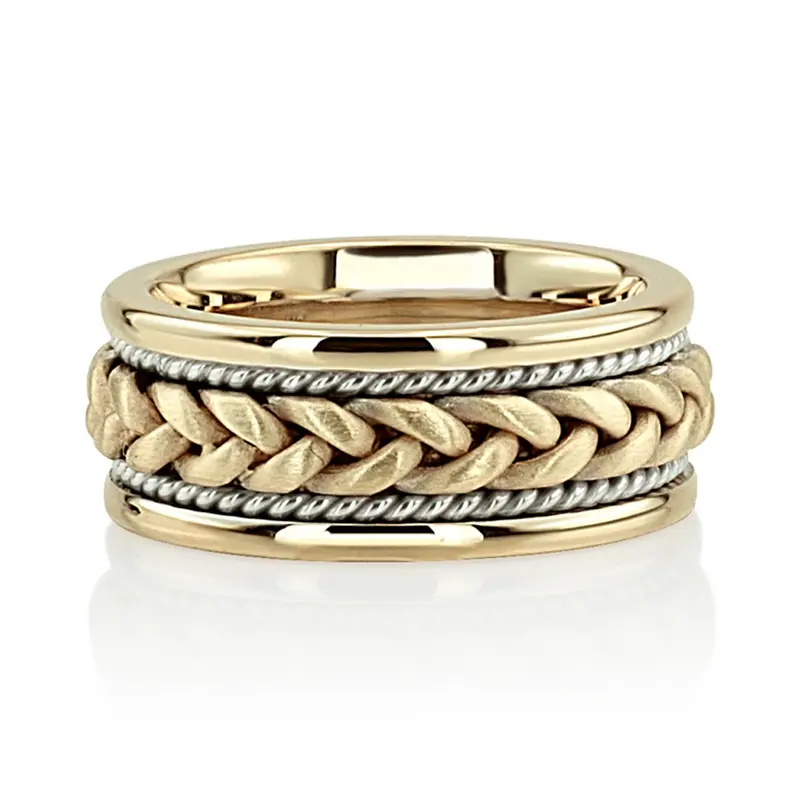 14K y-w-y-w-y gold 8.5mm. satin finish hand-made-wedding-ring - alternate view 6