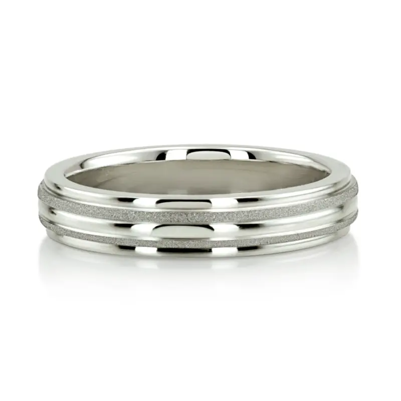 10K white gold 4mm. stone finish basic-carved-simple-wedding-bands - alternate view 12