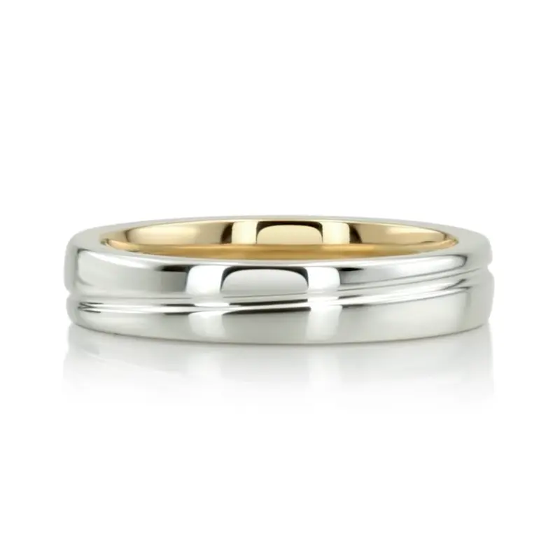 14K same as picture gold 4mm. shiny finish Color-Duo-Contemporary-Wedding-Band - alternate view 2