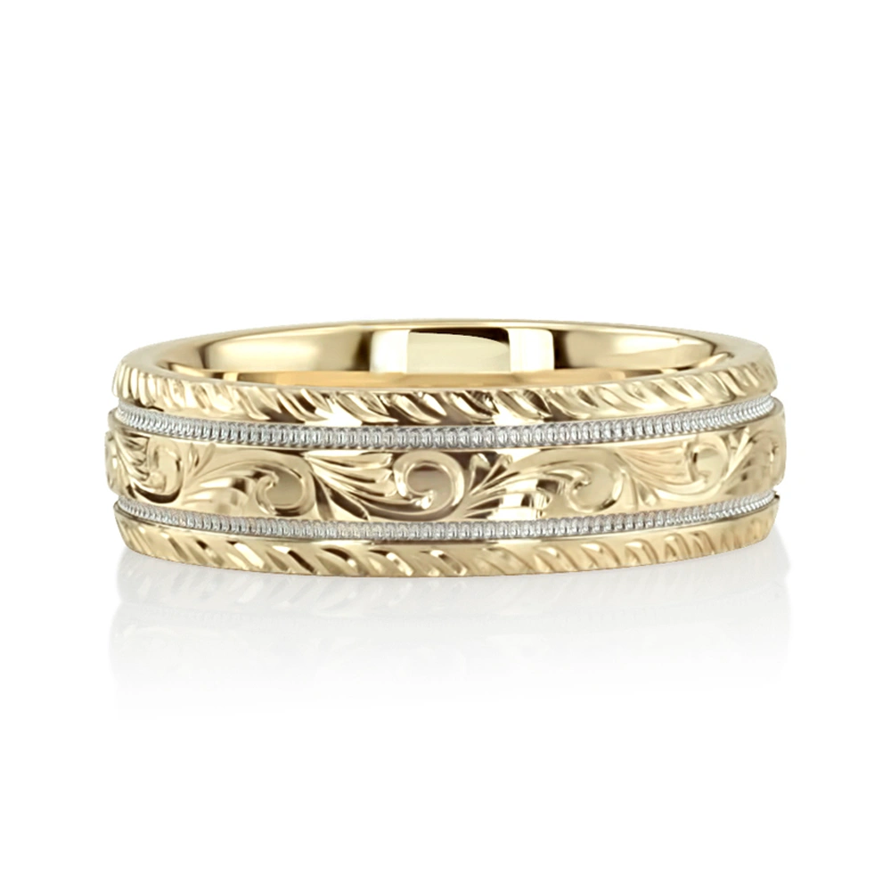 Chic Hand Engraved Floral Wedding Ring - view 11