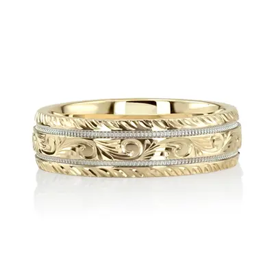 Chic Hand Engraved Floral Wedding Ring - view 11 of 11