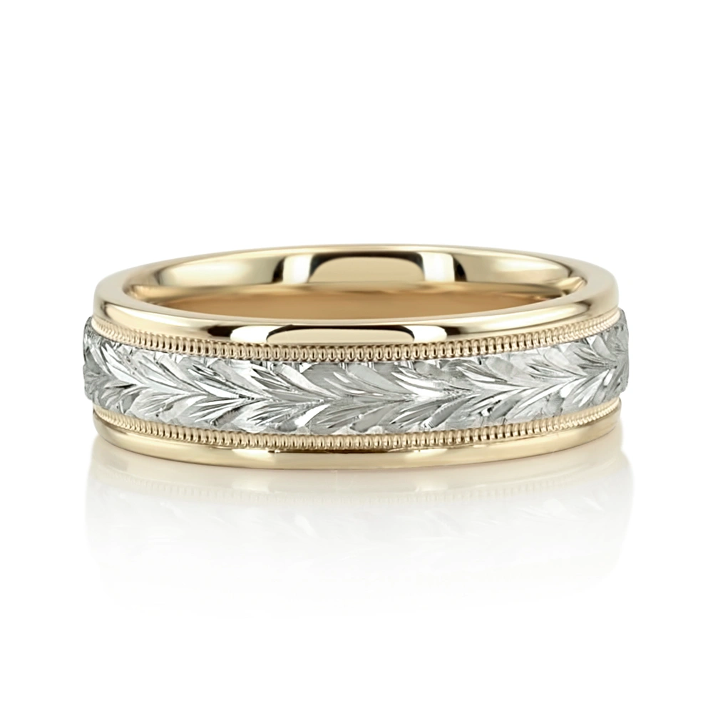 Leaf Design Fancy Carved Wedding Band  - view 10