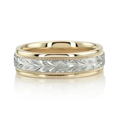 Leaf Design Fancy Carved Wedding Band  - view 10 of 10