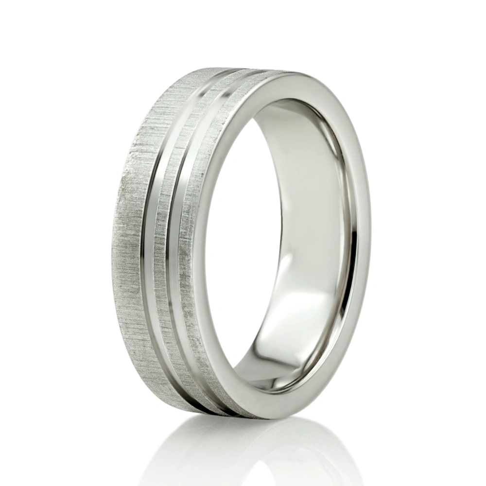 Modern Parallel Cut Two-Tone Wedding Ring  - view 8