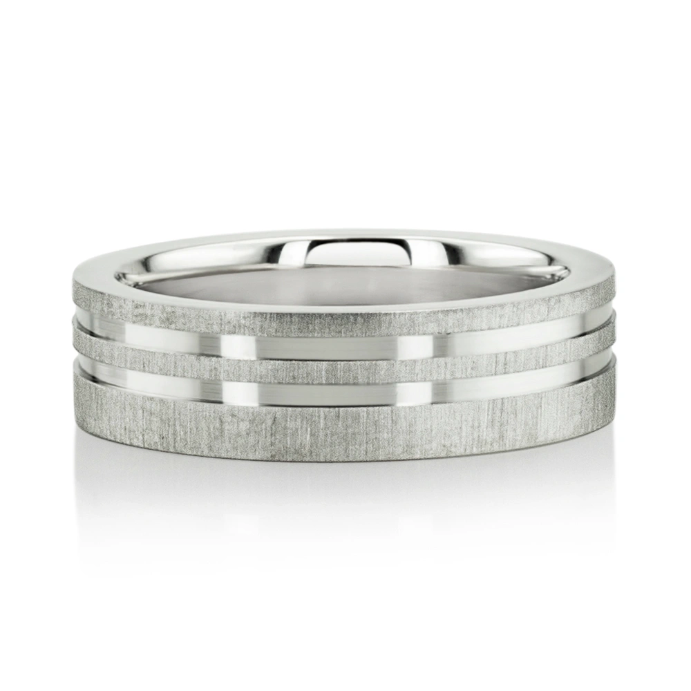 Modern Parallel Cut Two-Tone Wedding Ring  - view 9