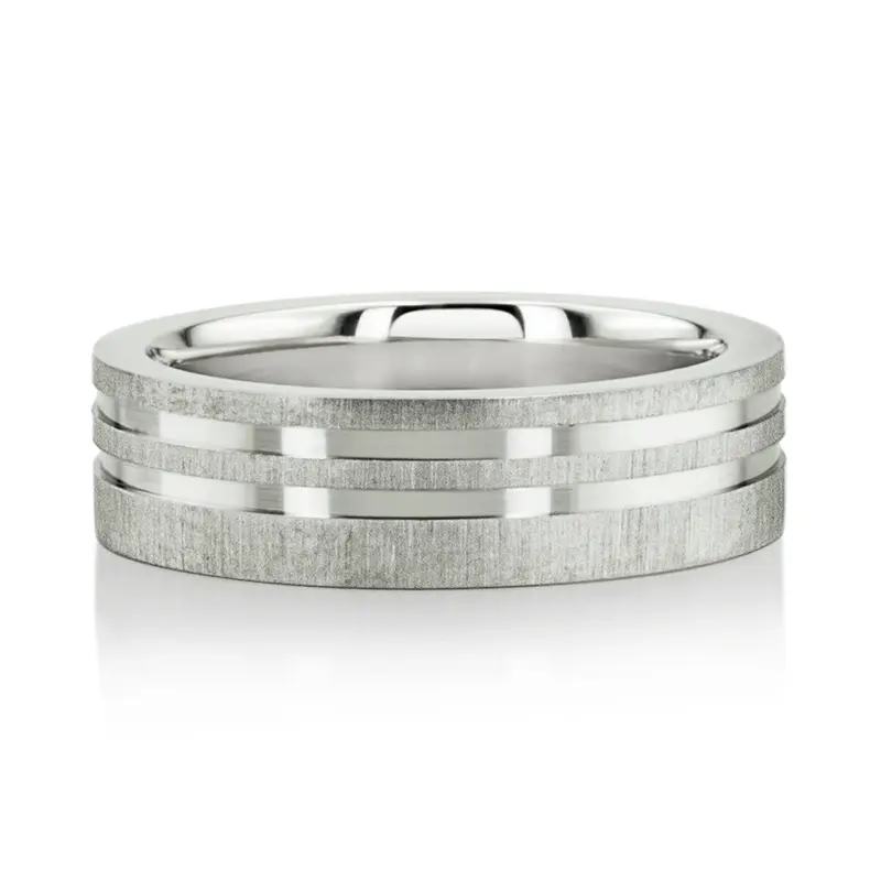 10K white gold 6mm. cross satin two-tone-wedding-band - alternate view 2