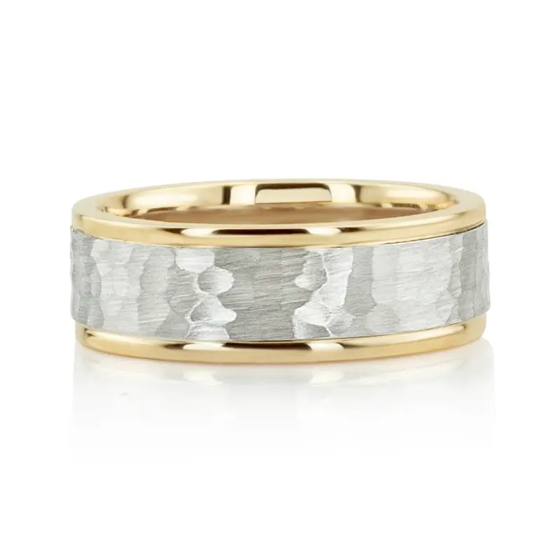 10K yellow-white-yellow gold 7.5mm. hammer two-tone-wedding-bands - alternate view 5