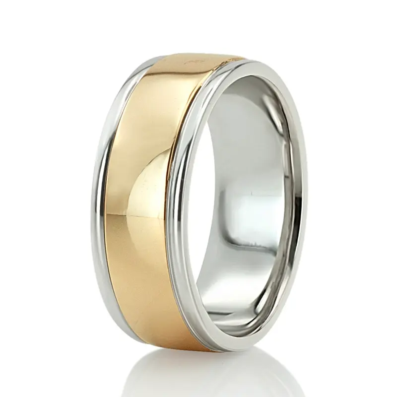 14K white-yellow-white gold 8mm. shiny finish two-tone-wedding-band - alternate view 6