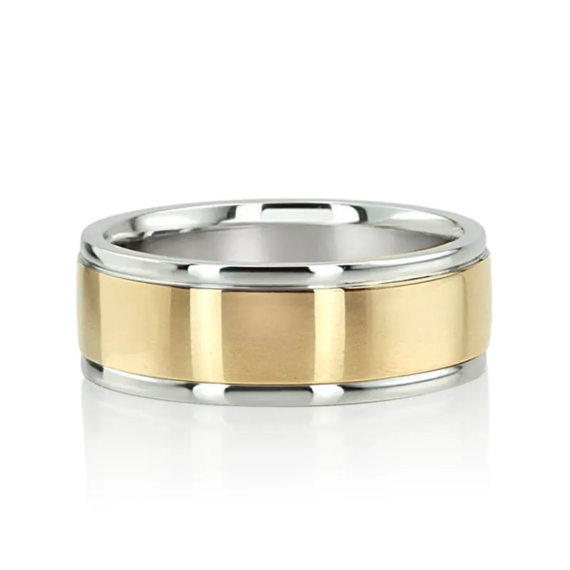 14K white-yellow-white gold 8mm. shiny finish two-tone-wedding-band - alternate view 5