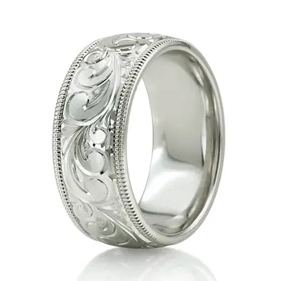 Milgrain Edge Fancy Carved Wedding Ring  - view 6 of 6