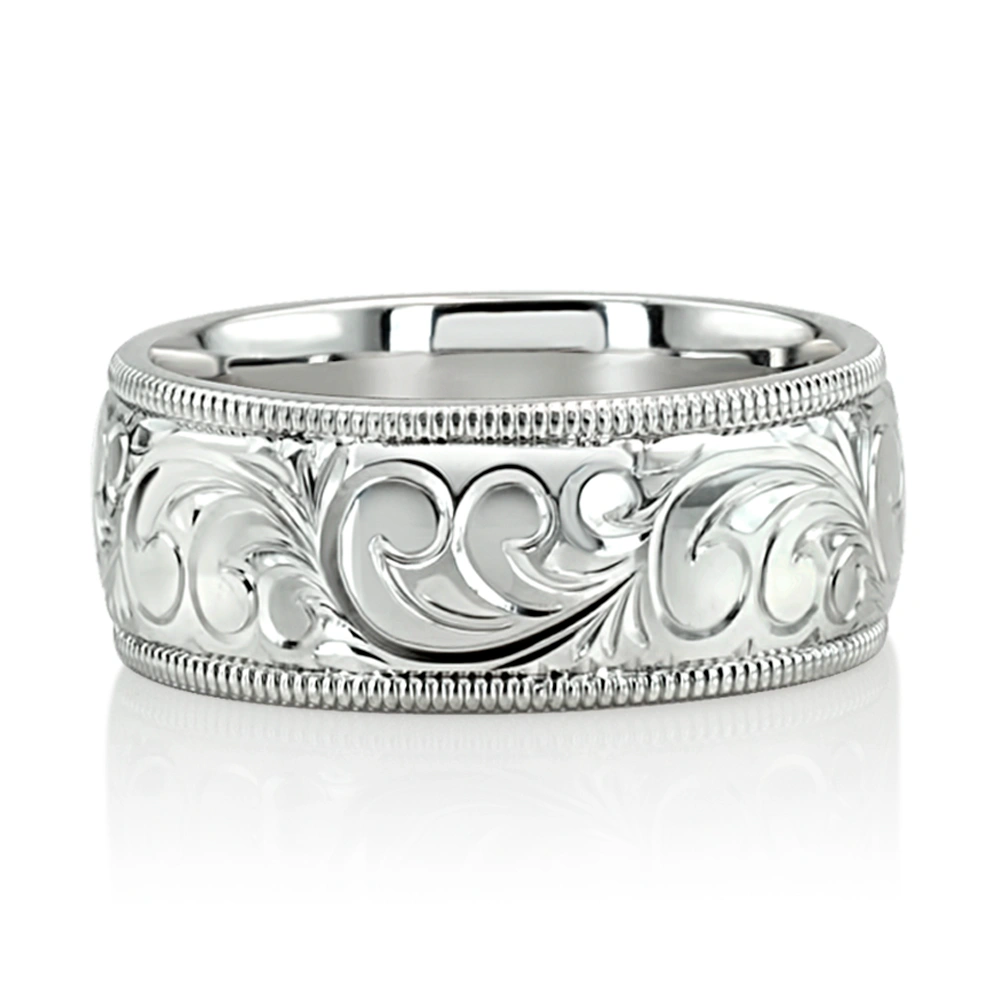 Milgrain Edge Fancy Carved Wedding Ring  - view 8