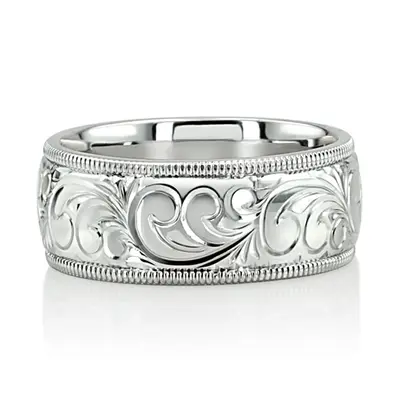 Milgrain Edge Fancy Carved Wedding Ring  - view 8 of 10
