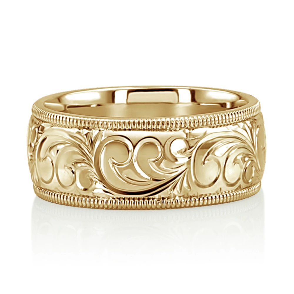 Milgrain Edge Fancy Carved Wedding Ring  - view 9