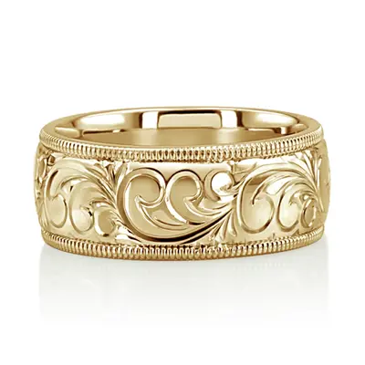 Milgrain Edge Fancy Carved Wedding Ring  - view 9 of 10