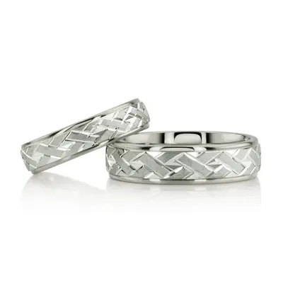Attractive Angled Cut Diamond Cut Wedding Ring Set - view 1 of 7