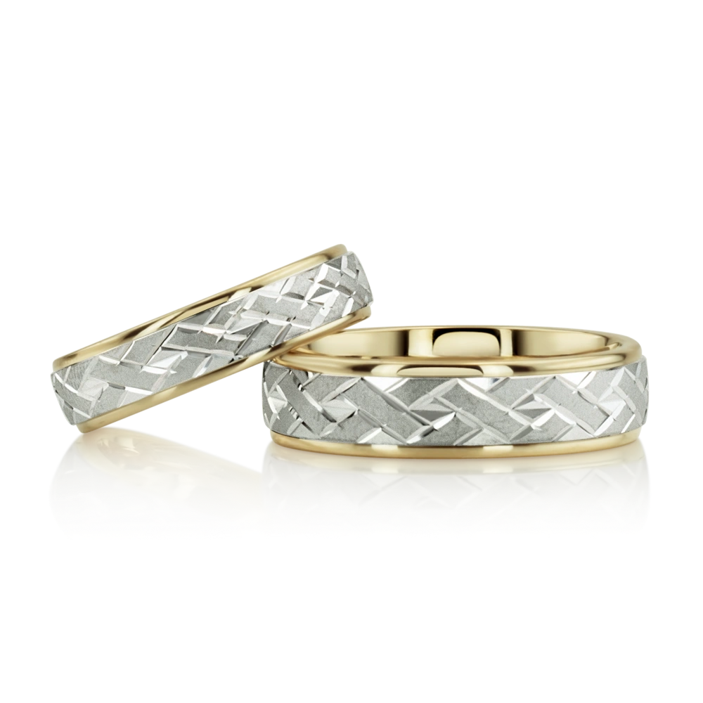 Attractive Angled Cut Diamond Cut Wedding Ring Set - view 3