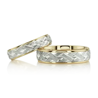 Attractive Angled Cut Diamond Cut Wedding Ring Set - view 3 of 7