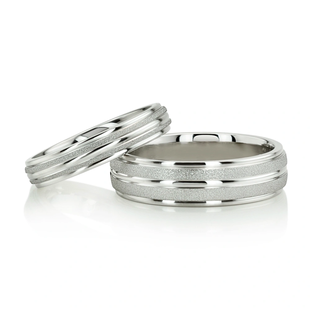 Fine Brush Finish Basic Designer Wedding Ring Set - view 1