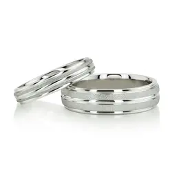 Fine Brush Finish Basic Designer Wedding Ring Set thumbnail 1