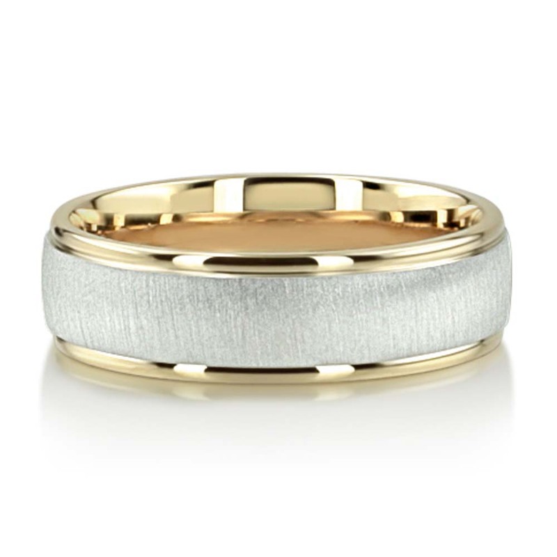 10K yellow-white-yellow gold 7mm. cross satin two-tone-wedding-band - alternate view 2