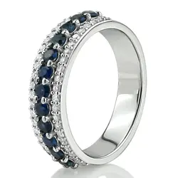 Diamond Cut Sapphire and Brilliant Diamond Anniversary Band (1/2 ct. tw.) thumbnail 3