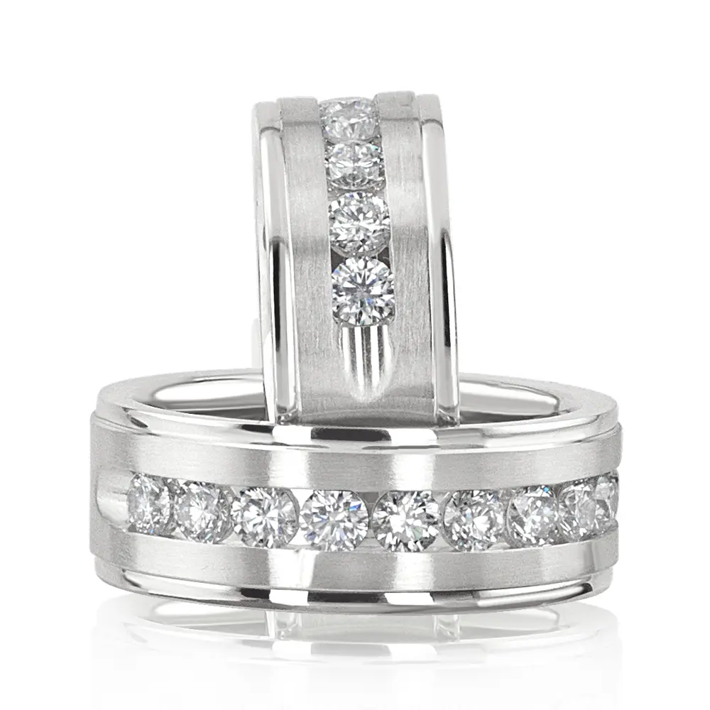 Step Edge Channel Diamond Wedding Band Set - view 1