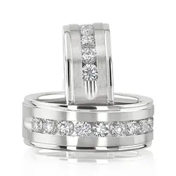 Step Edge Channel Diamond Wedding Band Set thumbnail 1
