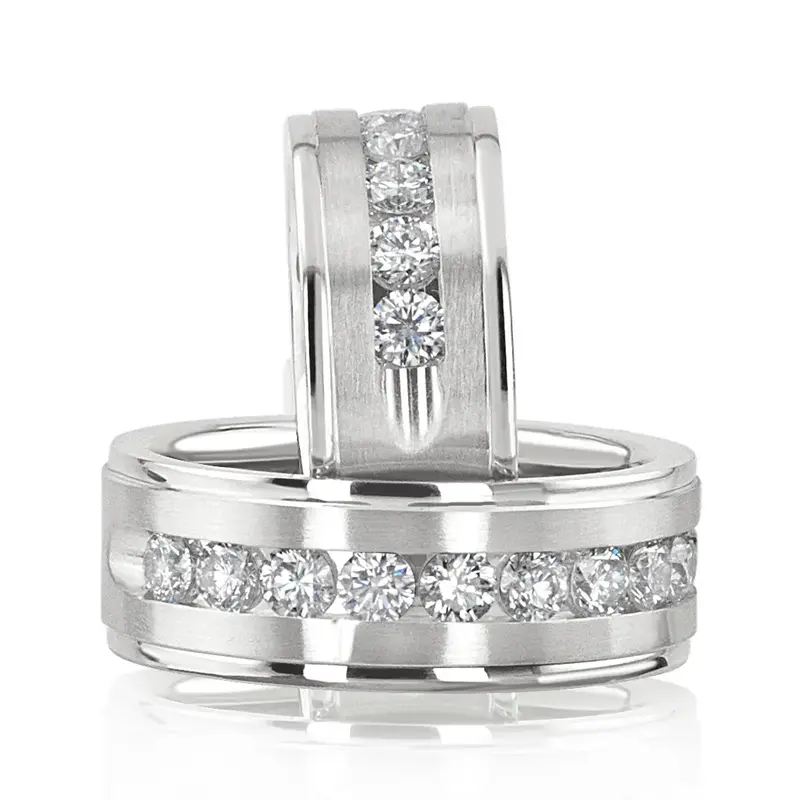 14K Step-Edge-Channel-Diamond-Wedding-Band-Set - alternate view 3