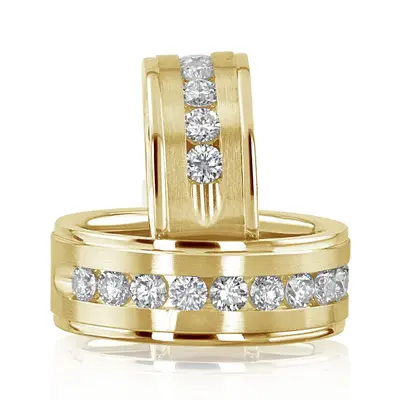 Step Edge Channel Diamond Wedding Band Set - view 2 of 4