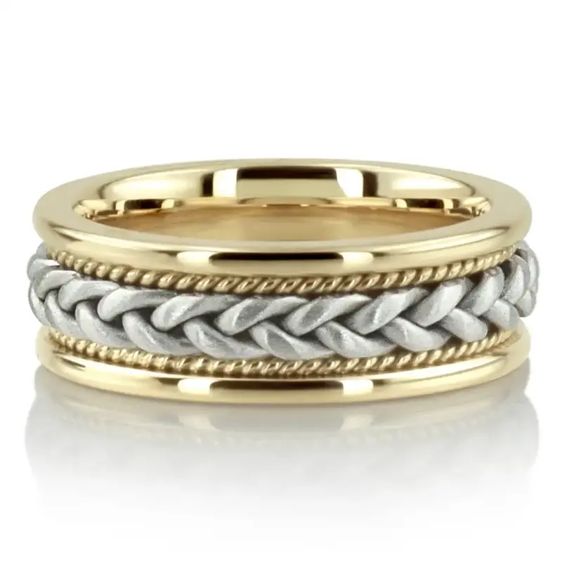 14K yellow-white-yellow gold 7.5mm. satin finish hand-made-wedding-ring - alternate view 7