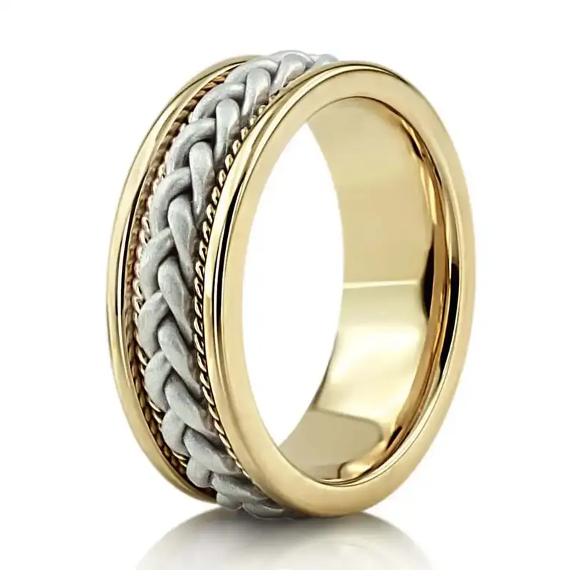 14K yellow-white-yellow gold 7.5mm. satin finish hand-made-wedding-ring - alternate view 10