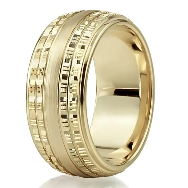 14K all yellow gold 9mm. satin finish High-Center-Designer-Wedding-Ring - alternate view 3