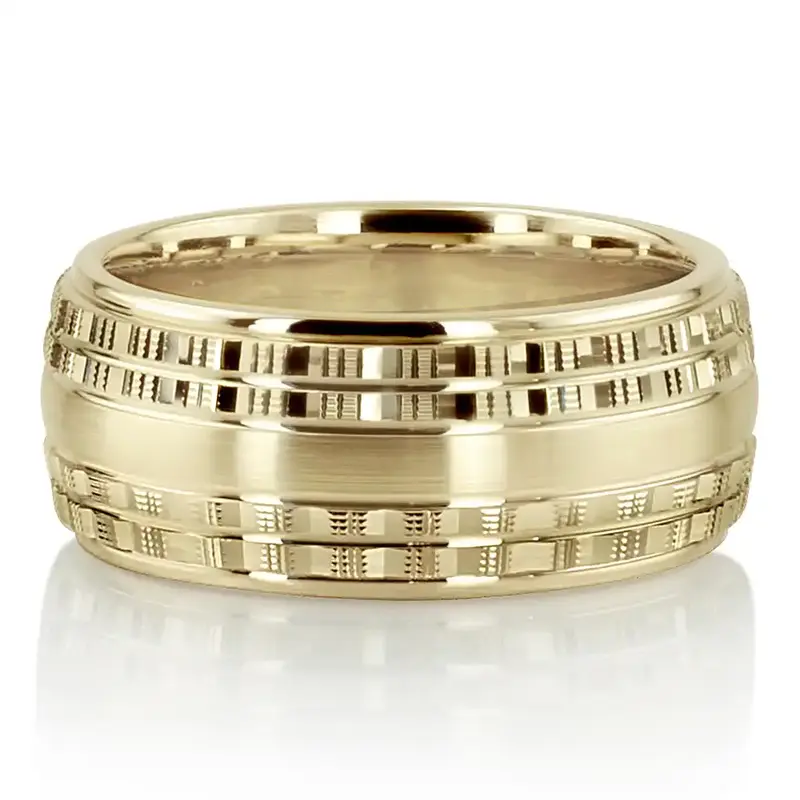 14K all yellow gold 9mm. satin finish High-Center-Designer-Wedding-Ring - alternate view 2