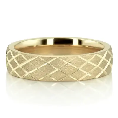 Diagonal Grooved Sandblasted Fancy Carved Wedding Ring  - view 1 of 4