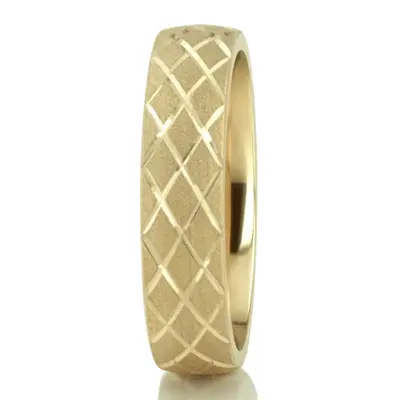 Diagonal Grooved Sandblasted Fancy Carved Wedding Ring  - view 2 of 4