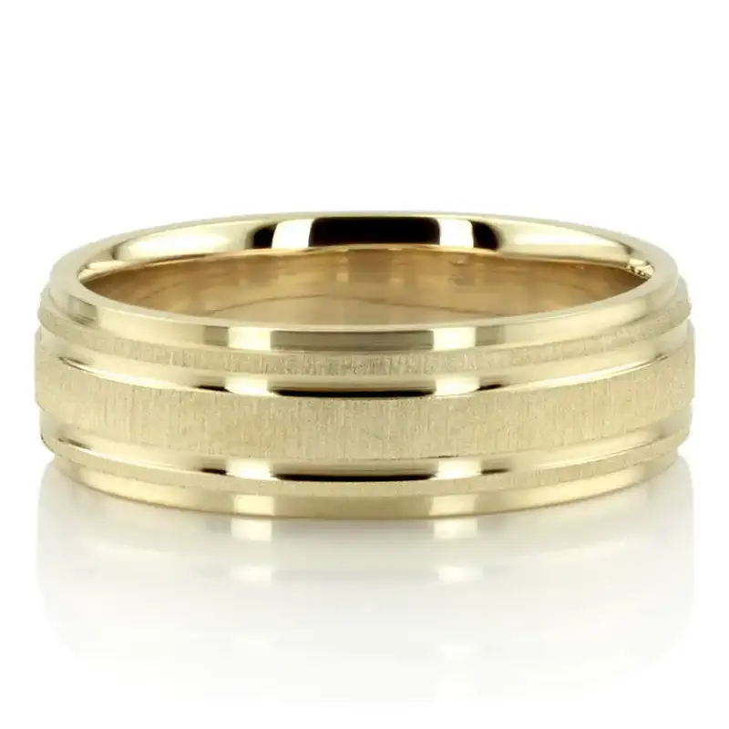 18K all yellow gold 7mm. cross satin basic-simple-wedding-bands - alternate view 2
