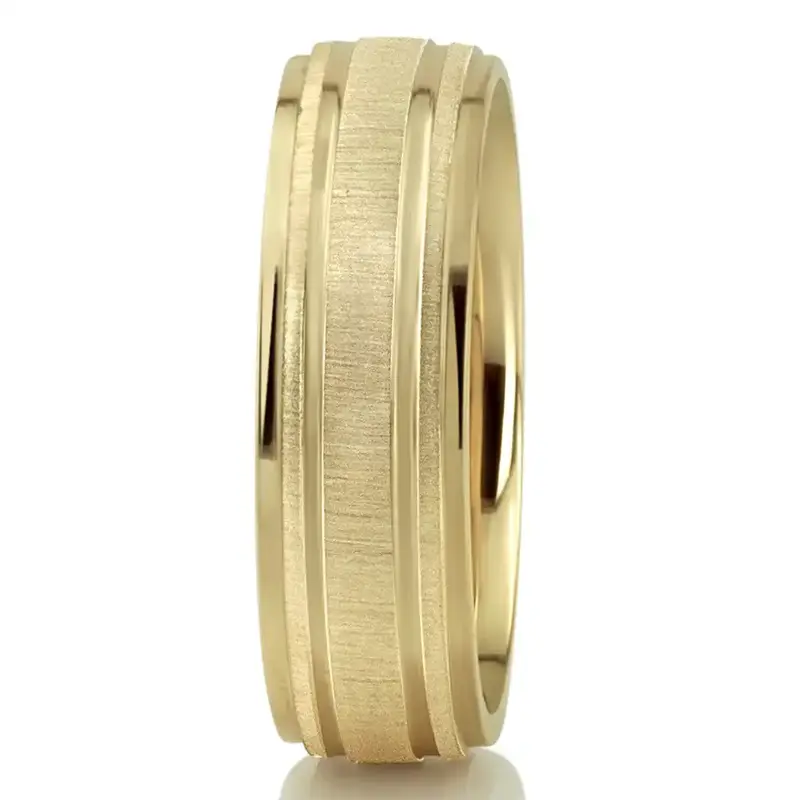 18K all yellow gold 7mm. cross satin basic-simple-wedding-bands - alternate view 5