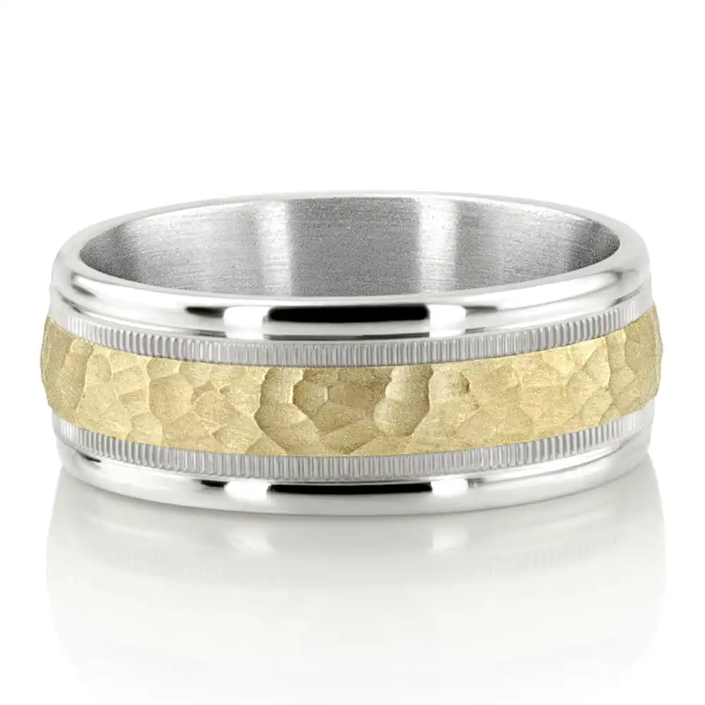 Benchmark Two-Toned 8mm Comfort-Fit Hammer Finish Design Band - view 2