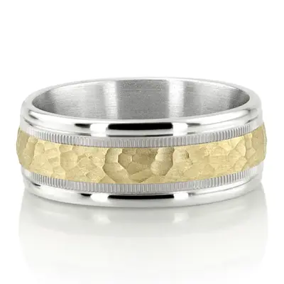 Benchmark Two-Toned 8mm Comfort-Fit Hammer Finish Design Band - view 2 of 4