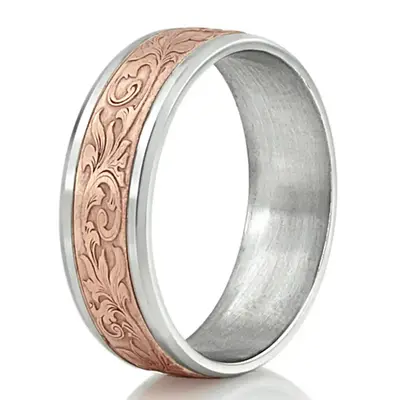 Benchmark 8mm Comfort Fit Victorian Floral Design Band - view 10 of 11