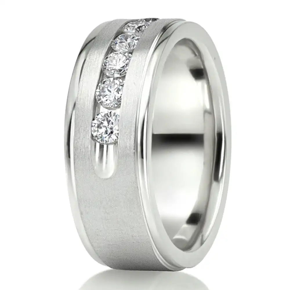 Step Edge Channel Diamond Wedding Ring - view 2