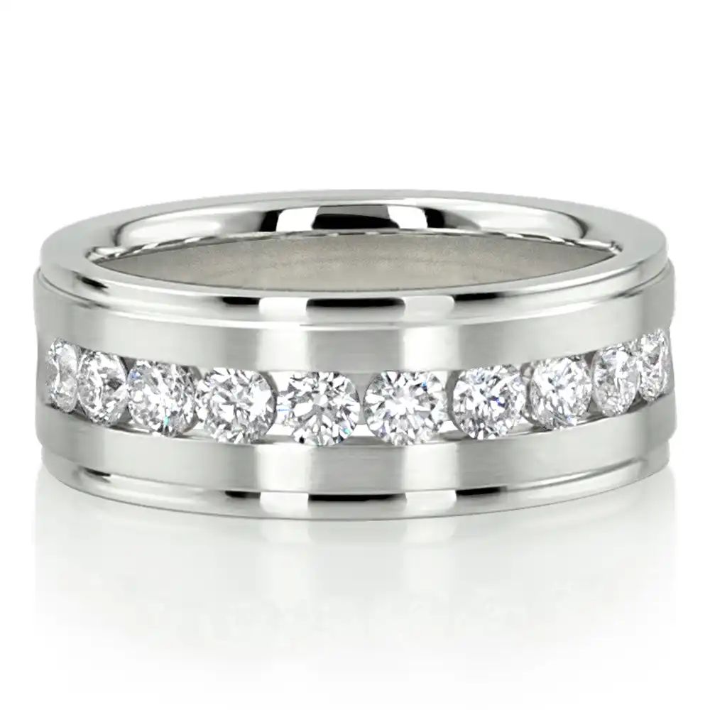 Step Edge Channel Diamond Wedding Ring - view 1