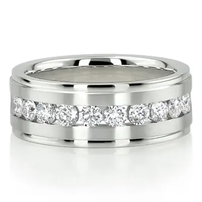 Step Edge Channel Diamond Wedding Ring - view 1 of 5