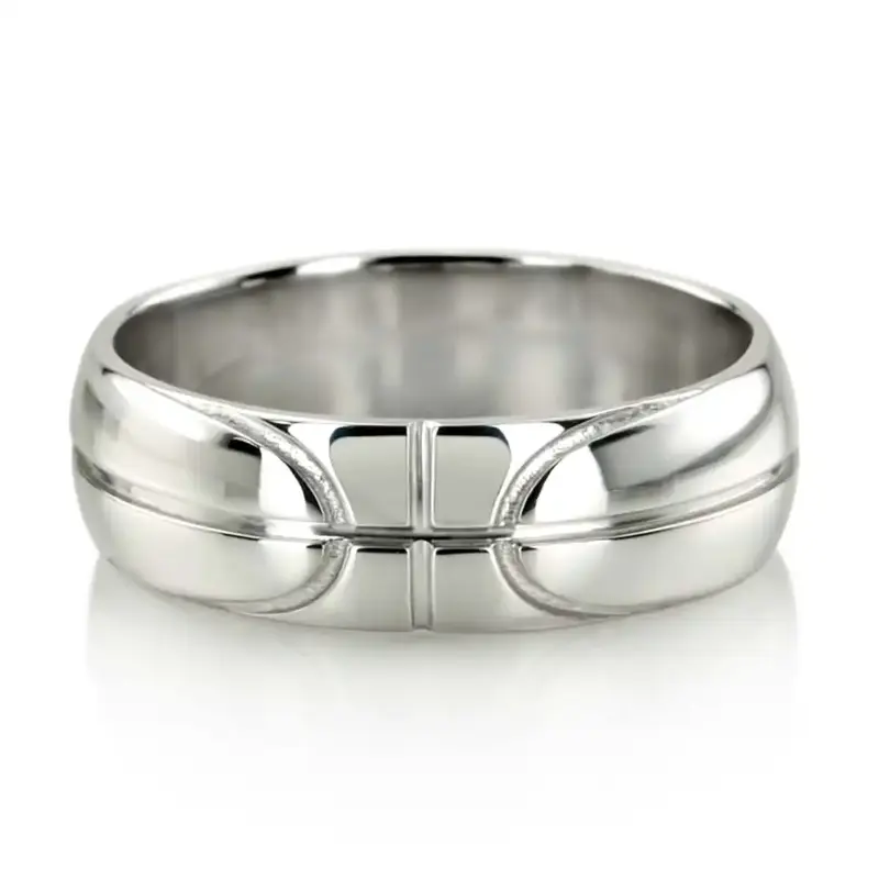 18K all white gold 7mm. high polish Basketball-Design-Wedding-Band - alternate view 3